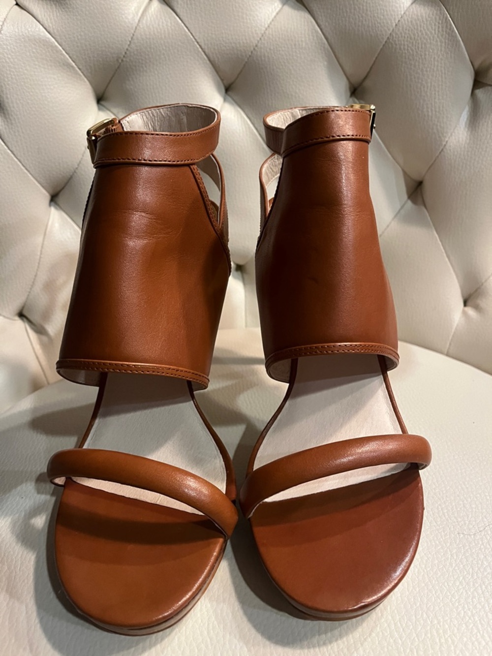 Michael Kors Cognac Leather High-Heel Sandals Size 8.5 - Picture 4 of 10